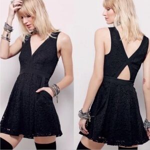 EUC Free People Lovely in Lace Dress Black Size XS